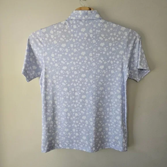 Bad Birdie Mens Golf Polo Shirt Blue Floral Print Short Sleeve Size L Athleisure